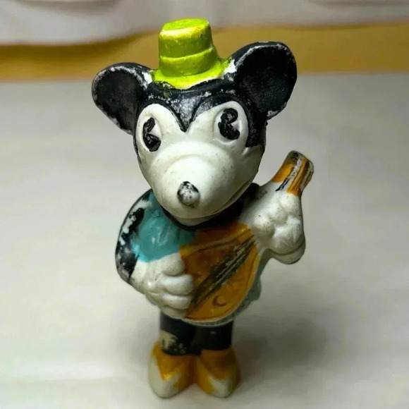 Vintage 1930s Minnie Mouse Bisque Musical Figurine Made in Japan Blue C69 - Picture 1 of 10
